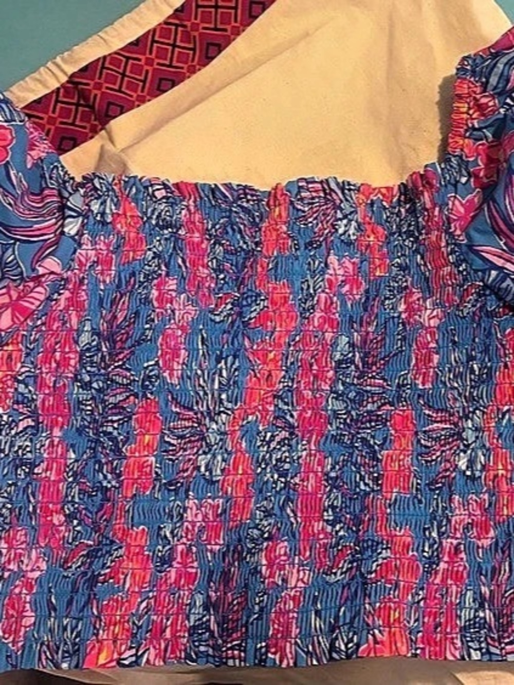 Lilly Pulitzer Aston Cumulus Floral Crop Top in Blue & Pink Size XL Like New